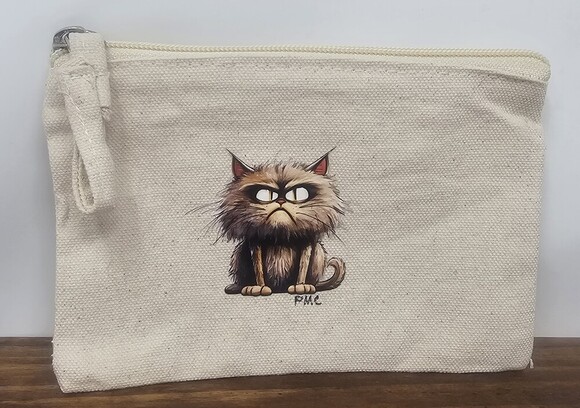 Unbranded Handbags - New Grumpy Cat Beige Canvas Zipper Bag Coin Purse Cosmetic Pouch